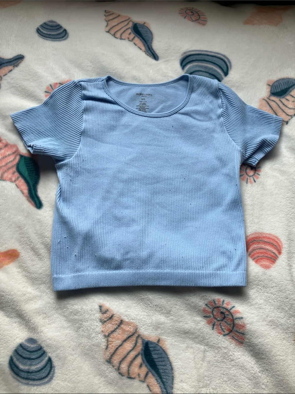 Kids Short Sleeve Ribbed Crop Tee in Light Blue